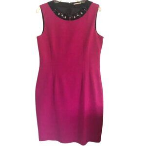 TAHARI Fuchsia Beaded Collar Cocktail Sleeveless Mini Dress US Size 12